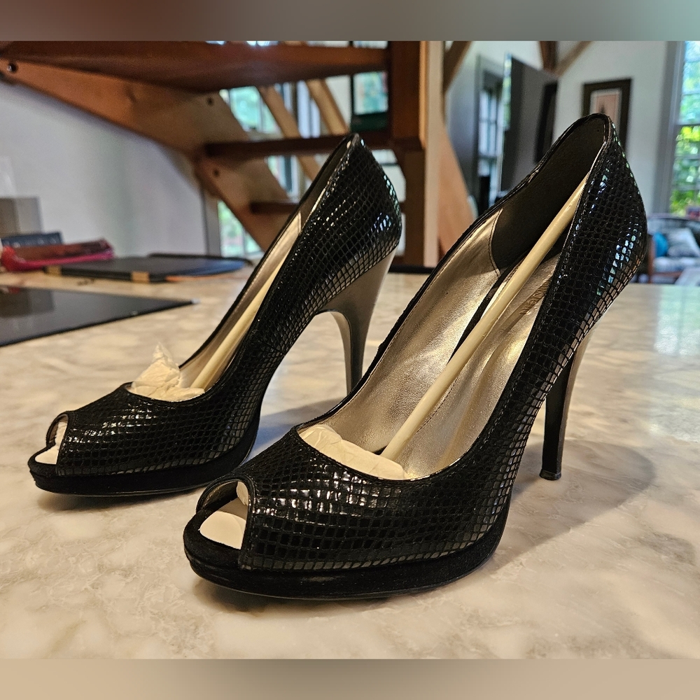 Black Snakeskin Open Toe Platform Pump - image 1